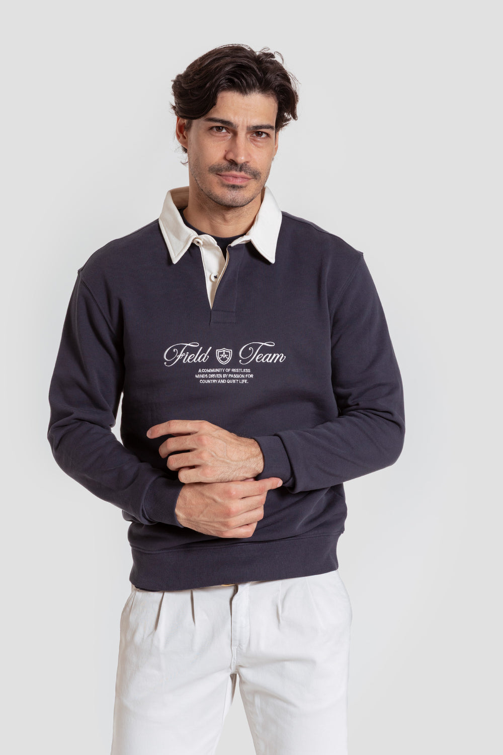 Sudadera Cuello Blanco Marino - Huella
