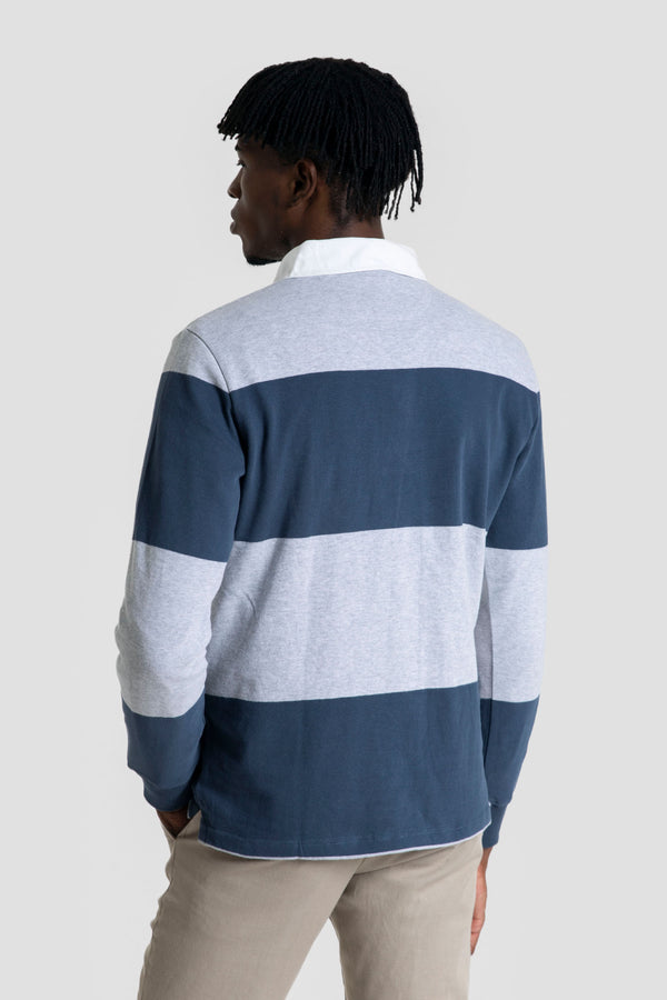 Polo Manga Larga Raya Ancha Gris