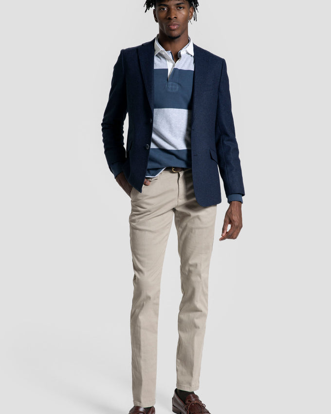 Wide Stripe Long-Sleeve Polo Shirt - Grey