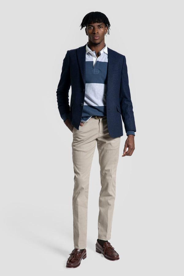 Polo Manga Larga Raya Ancha Gris