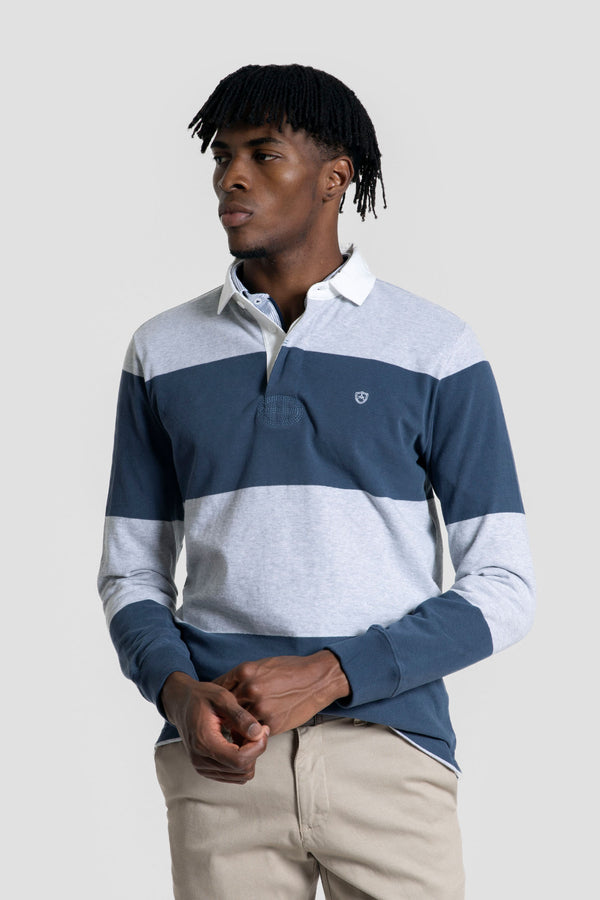 Polo Manga Larga Raya Ancha Gris