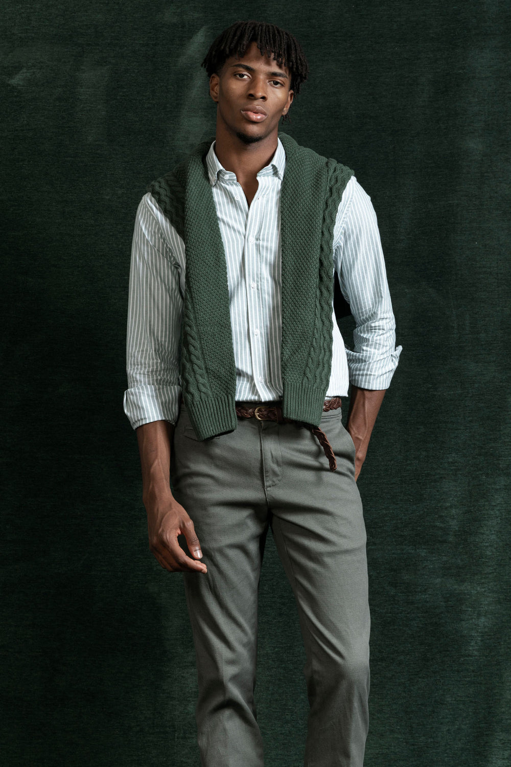 Camisa Rayas Verde Botella