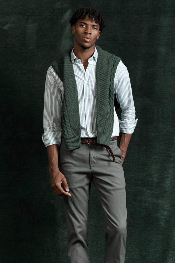 Camisa Rayas Verde Botella