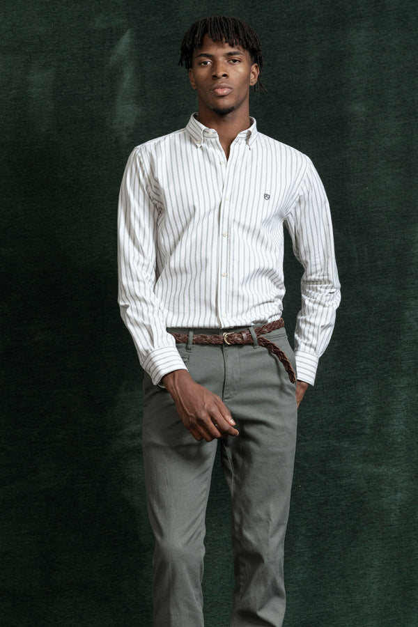 Camisa Doble Raya Verde Hoja