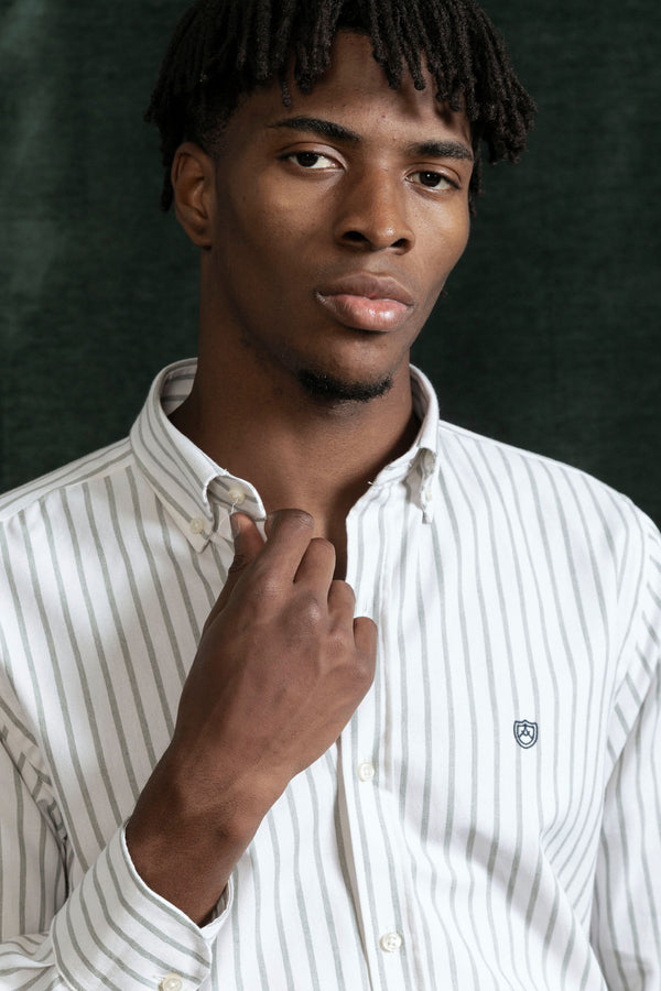 Camisa Doble Raya Verde Hoja