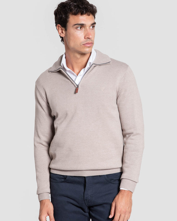 Jersey Cuello Alto Cremallera Taupe