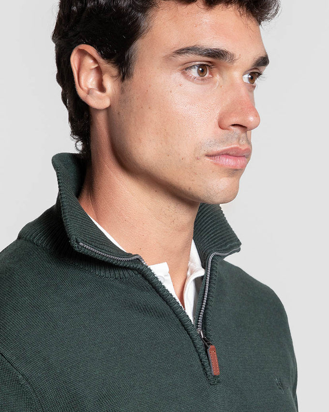 Jersey Cuello Alto Cremallera Verde