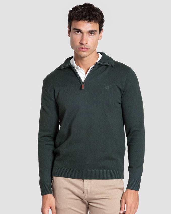 Jersey Cuello Alto Cremallera Verde