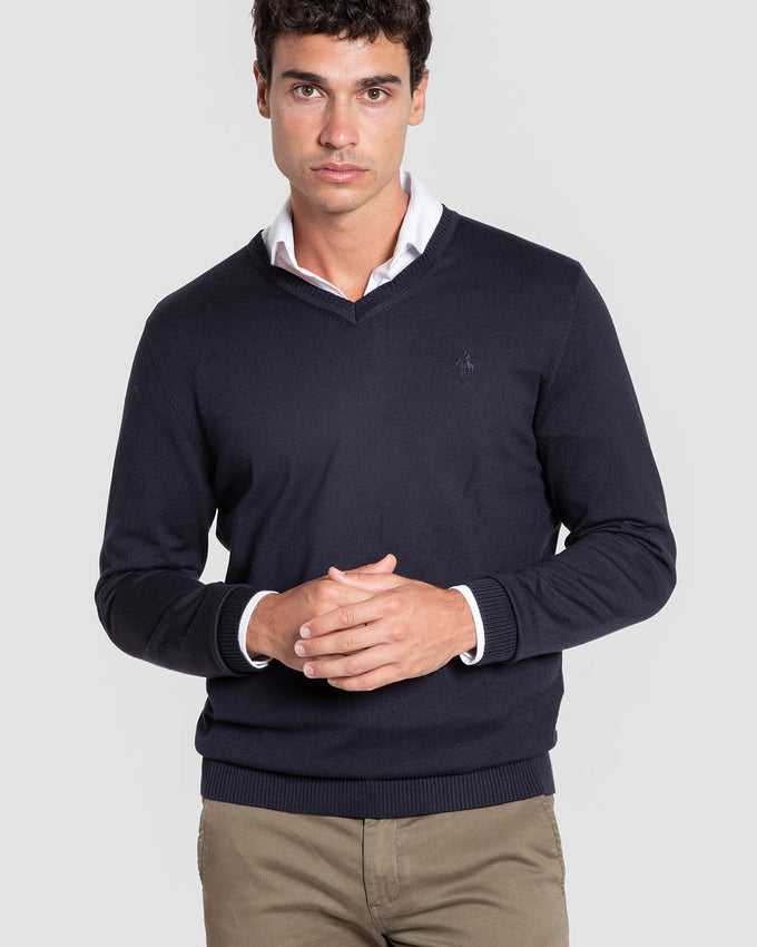 Jersey Cuello V Bordado Caballo