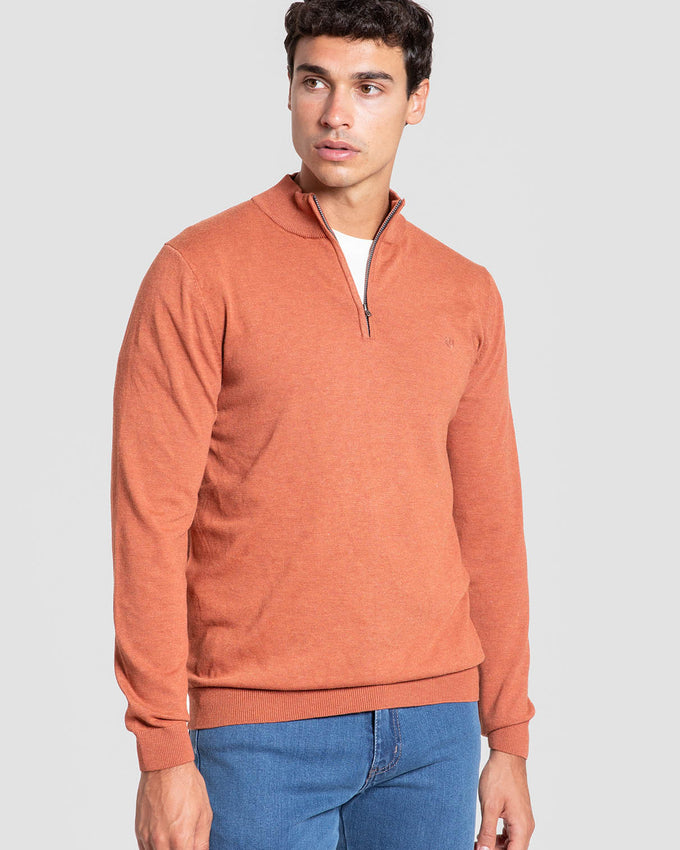 Jersey Cuello Alto Cremallera Ocre