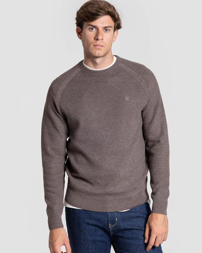 Jersey Punto Piqué Marrón Cuello Crew