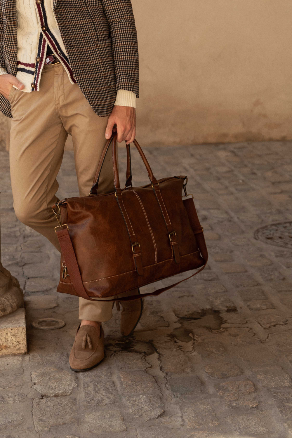 Bolso de Viaje Grande Efecto Piel Marron