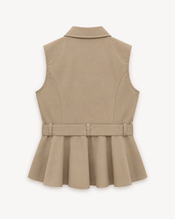 Chaleco Peplum Cinturón Beige