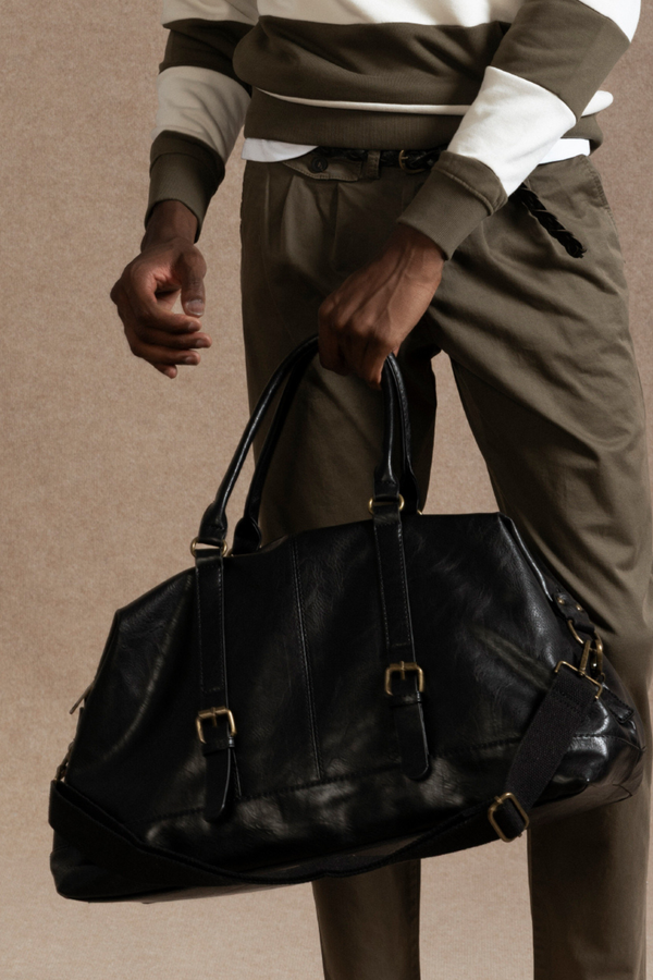 Bolso de Viaje Grande Efecto Piel Negro