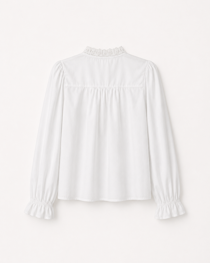 Blusa Con detalles en Perforado de Algodón