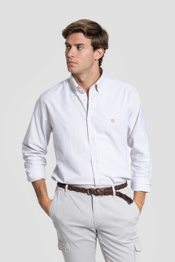 Camisa Oxford Rayas Camel