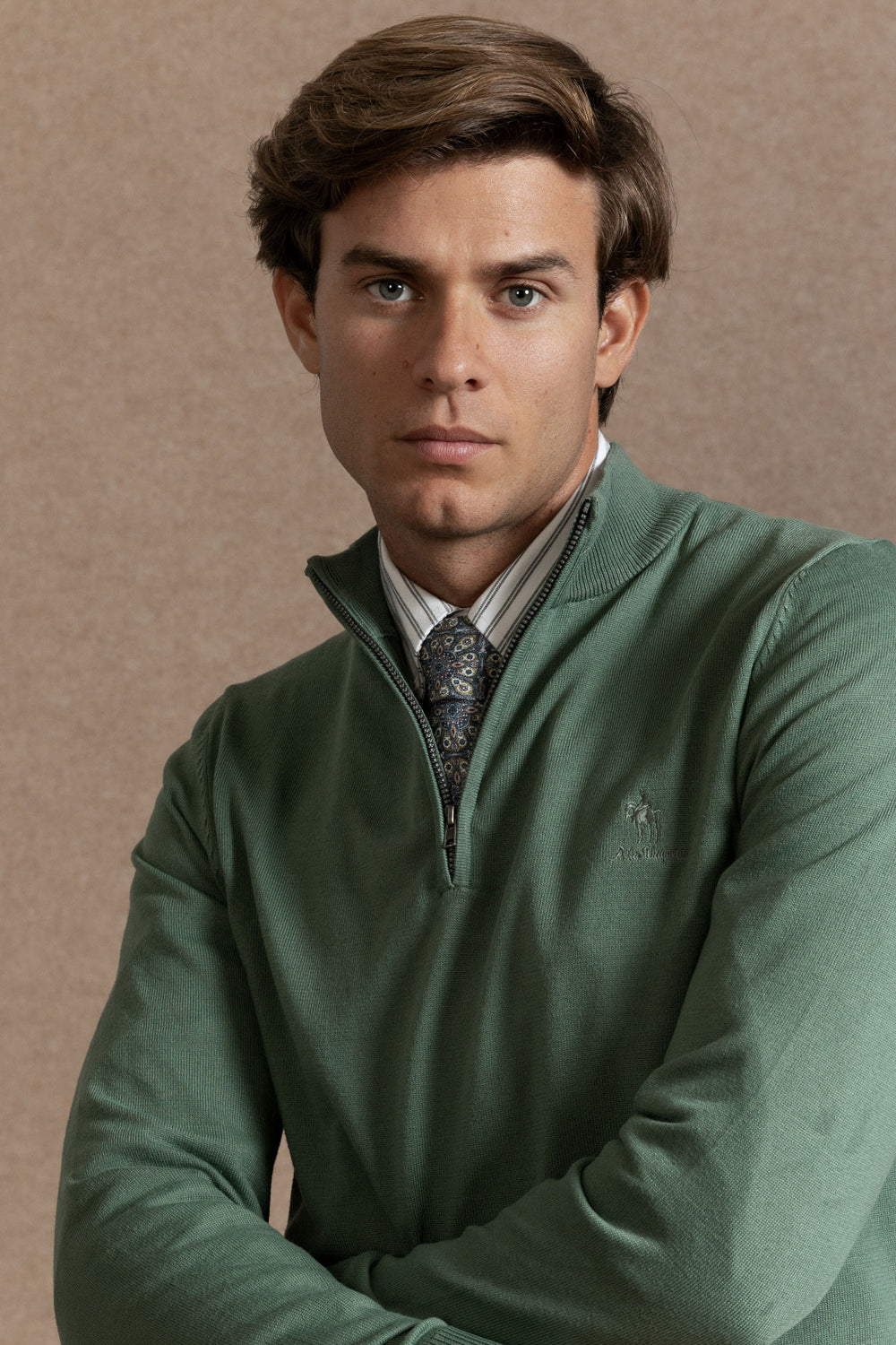 Jersey Cuello Cremallera Verde Hoja- Raíces