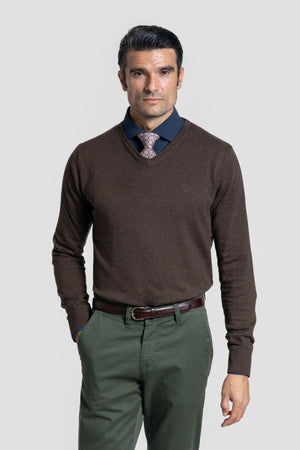 Jersey Cuello Pico Marrón - Raíces