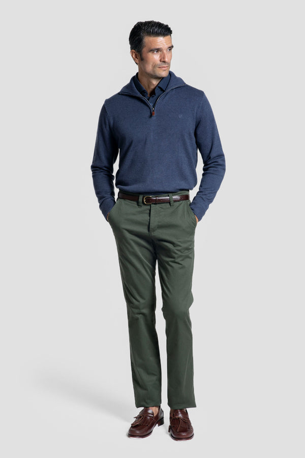 Jersey Cuello Cremallera Azul Noche - Raíces