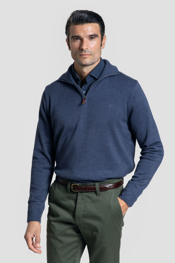 Jersey Cuello Cremallera Azul Noche - Raíces