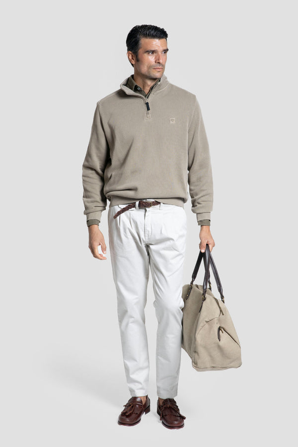 Sudadera Cuello Cremallera Taupe