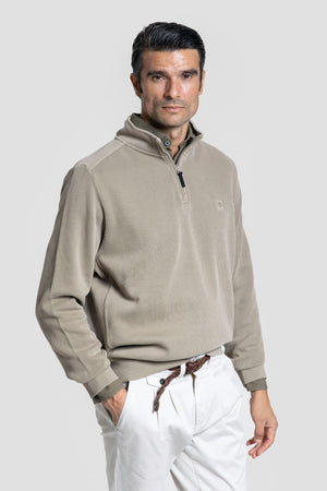 Sudadera Cuello Cremallera Taupe