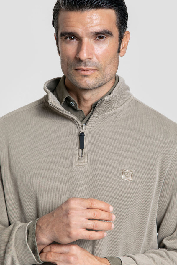 Sudadera Cuello Cremallera Taupe