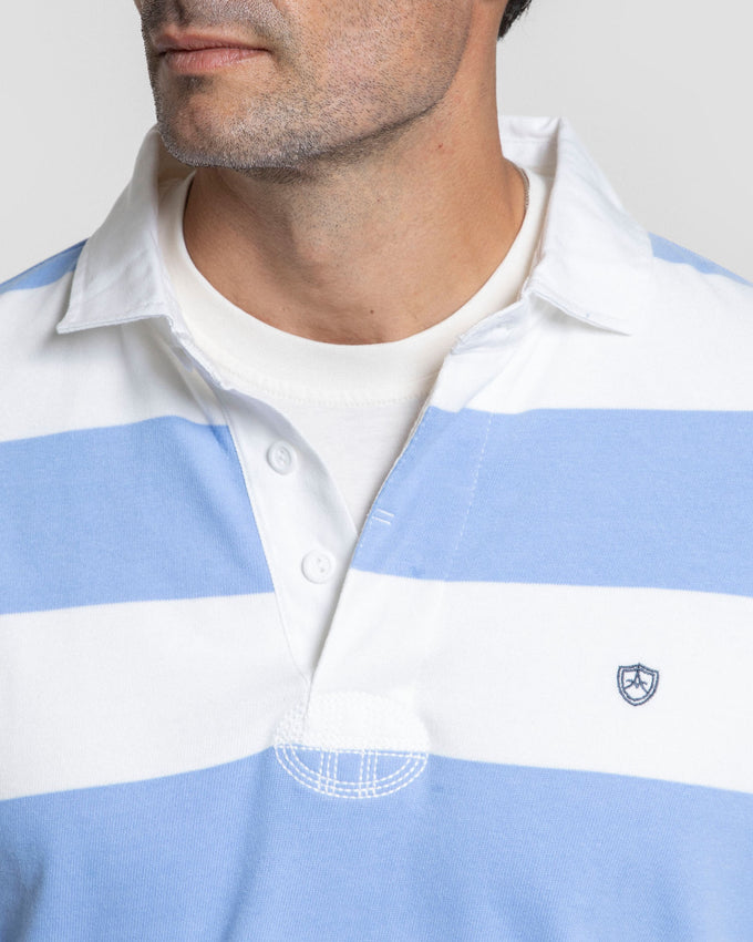 Striped Long-Sleeve Polo Shirt - Sky Blue - Legado