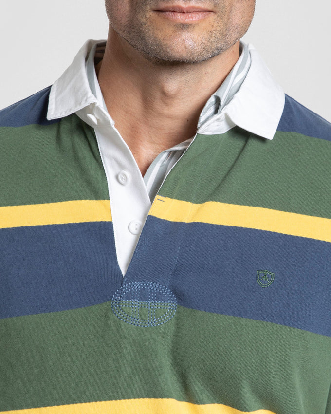 Striped Long Sleeve Polo Shirt Bottle Green