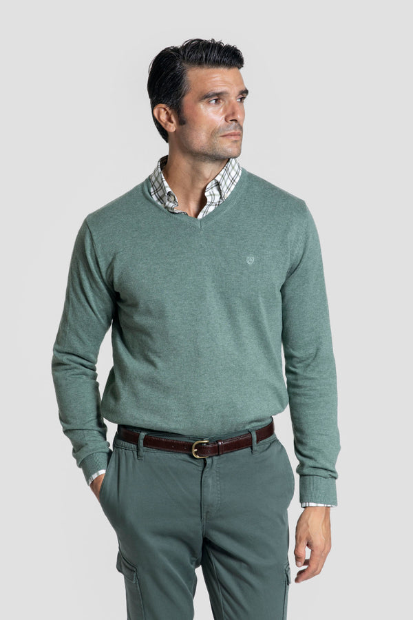 Jersey Cuello Pico Verde Hoja - Raíces