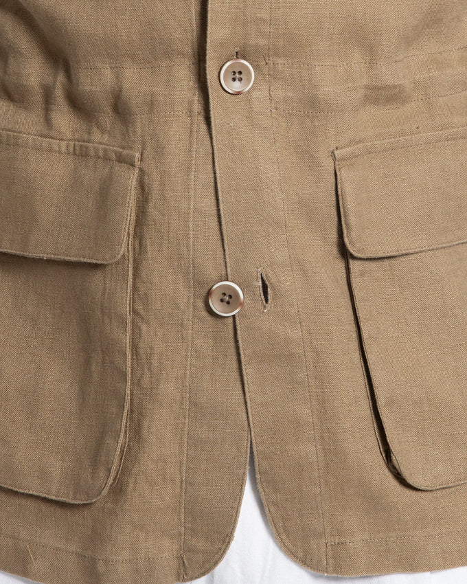 Multi-Pocket Linen Overshirt Camel