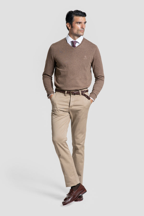 Jersey Cuello Pico Marrón - Raíces