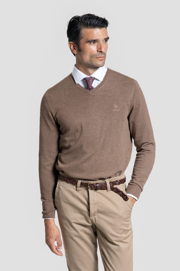 Jersey Cuello Pico Marrón - Raíces