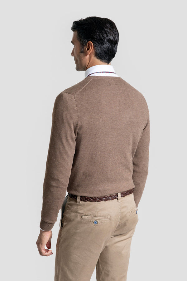 Jersey Cuello Pico Marrón - Raíces