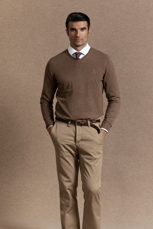 Jersey Cuello Pico Marrón - Raíces