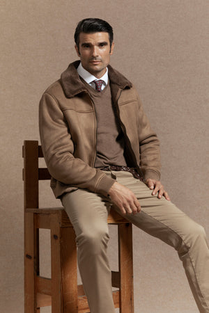 Cazadora Bomber Cuello de Borrego Camel