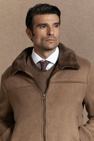 Cazadora Bomber Cuello de Borrego Camel