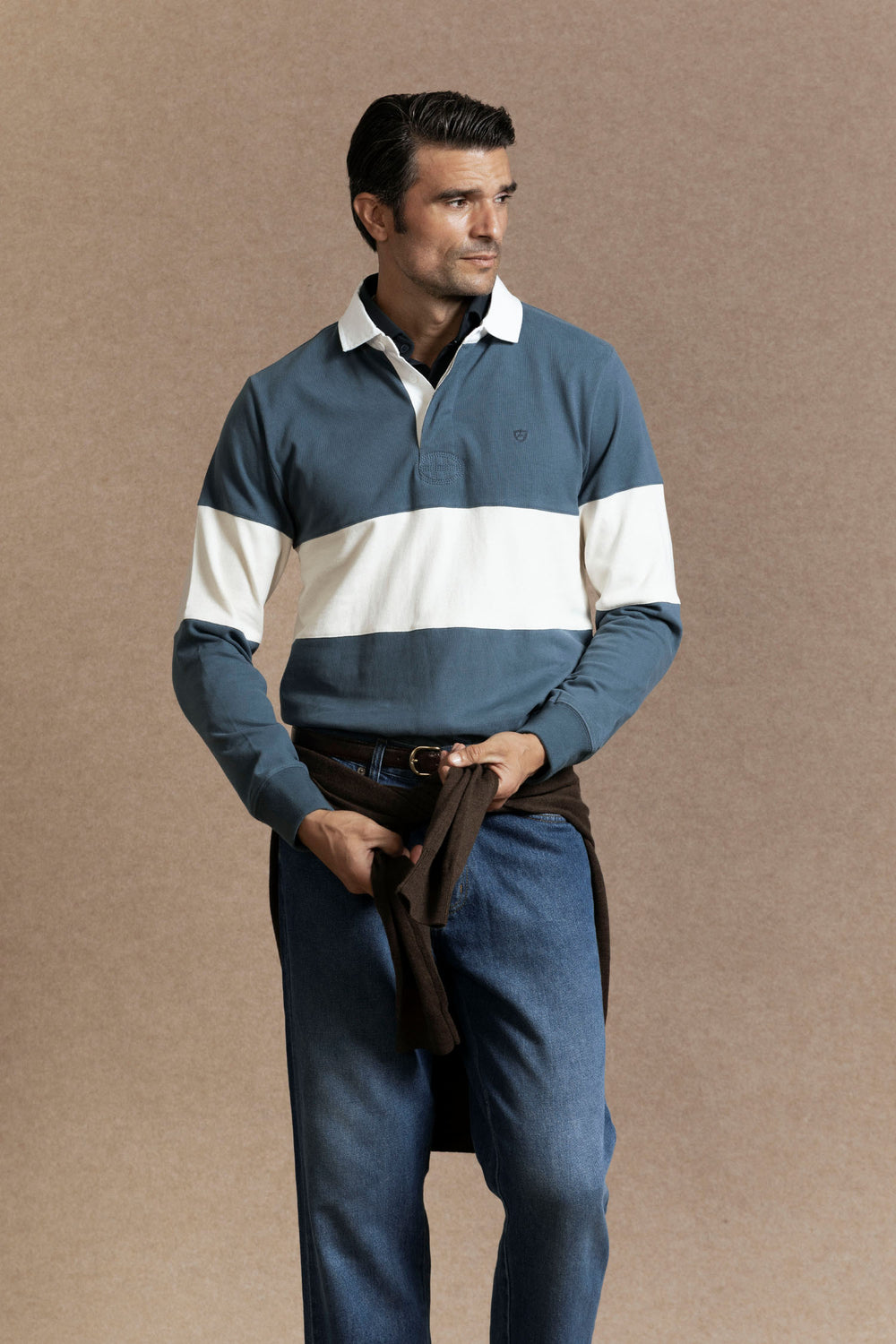 Polo Manga Larga Raya Ancha Índigo