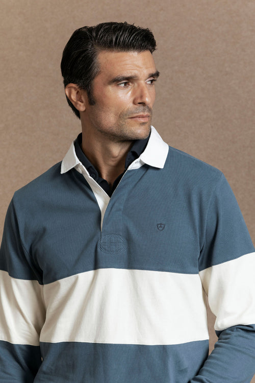 Polo Manga Larga Raya Ancha Índigo