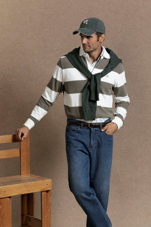 Polo Manga Larga Rayas Kaki - Legado