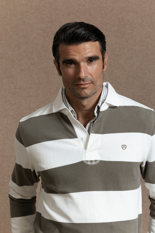 Polo Manga Larga Rayas Kaki - Legado