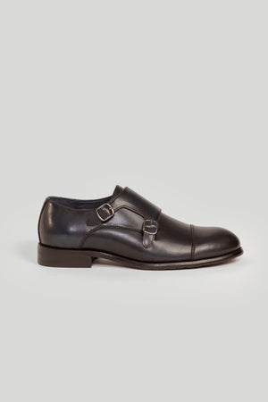 Zapato Monk Strap Cuero Marino Brillante