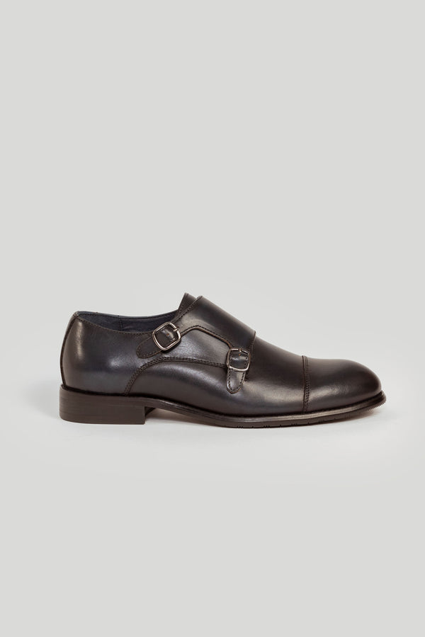 Zapato Monk Strap Cuero Marino Brillante