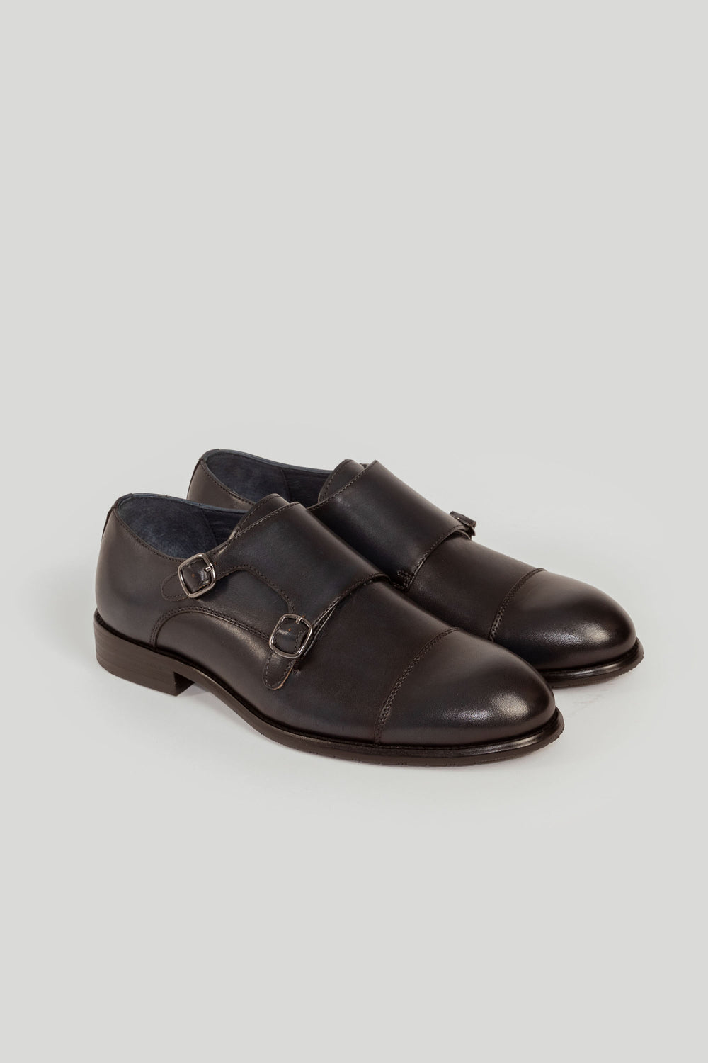 Zapato Monk Strap Cuero Marino Brillante
