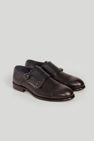 Zapato Monk Strap Cuero Marino Brillante