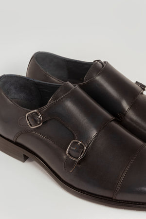 Zapato Monk Strap Cuero Marino Brillante
