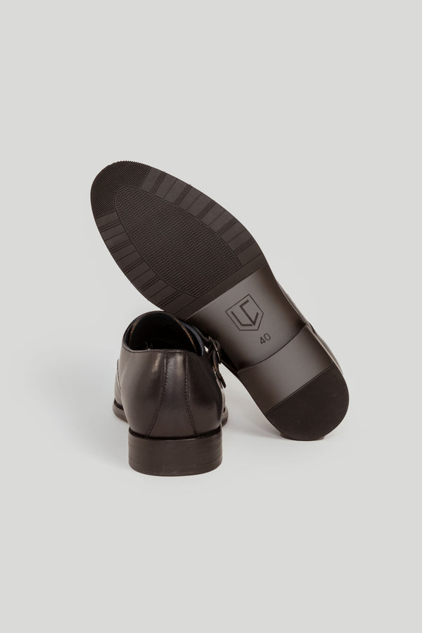 Zapato Monk Strap Cuero Marino Brillante