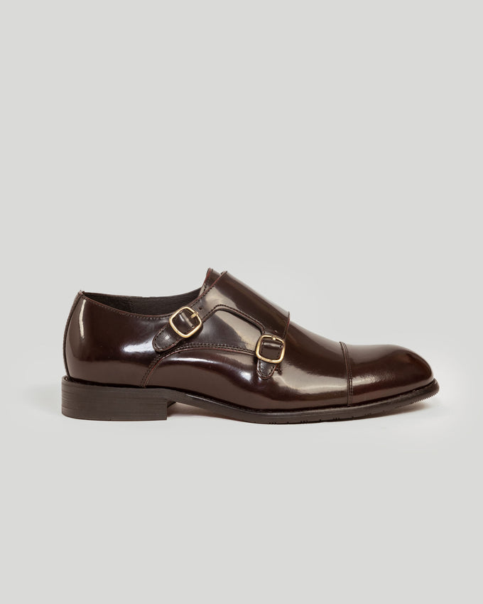 Zapato Monk Strap de Piel Burdeos Brillante