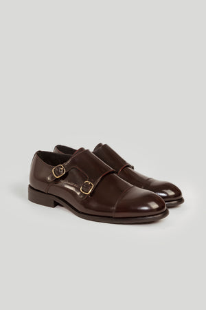 Zapato Monk Strap Cuero Burdeo Brillante