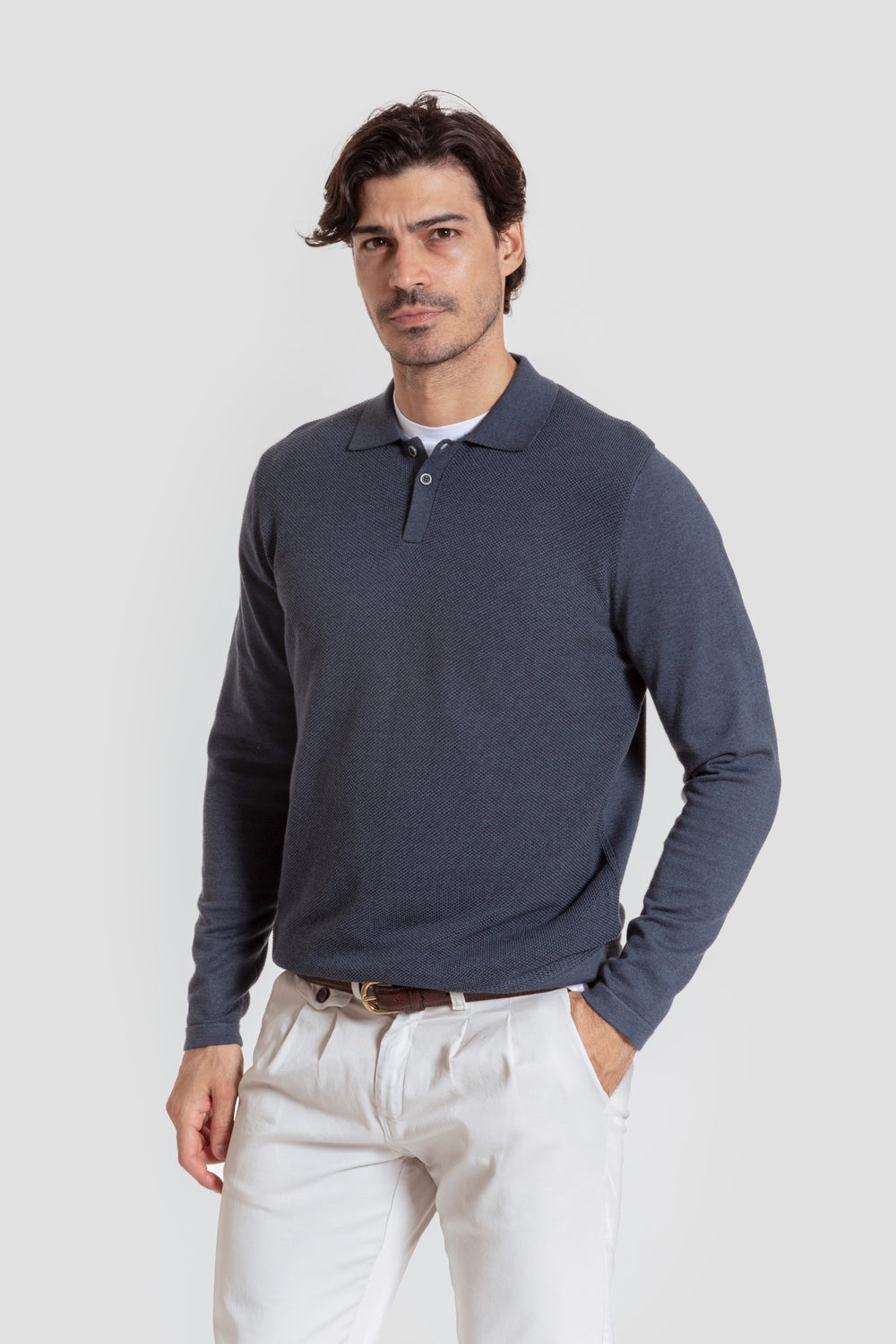 Jersey Cuello Botones Índigo - Raíces